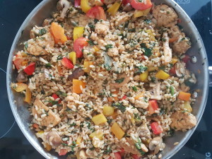 Add the rice into the pot with the veggies and the soy sauce, and you have a One-Pot Wonder!