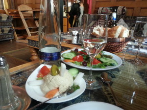 Turkish food: Almost always has hummus and salad. Can't go wrong here! 