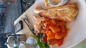"Circus" at Gateway Mall in Durban: Simple pan-fried fish and grilled veggies. Easy to come by. Gluten-free.