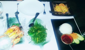 From left to right: grilled prawns, pucuk paku (ferns) with garlic, nasi lemak, and (above) mango kerabu salad. My absolute favourites! What's missing from the picture is the fresh coconut!