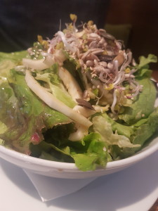 A lovely side salad with beansprouts, sunflower seeds, and a light vinagrette...