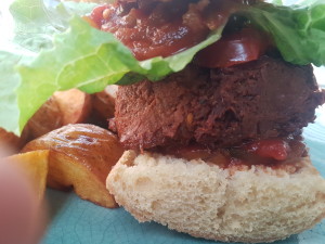 Shredded jackfruit flesh, cooked in a barbeque sauce as though it were pulled pork!