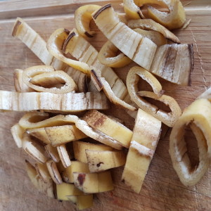 Washed and chopped banana peel...