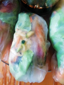 Gorgeous veggies peaking through through the partially-translucent rice paper...